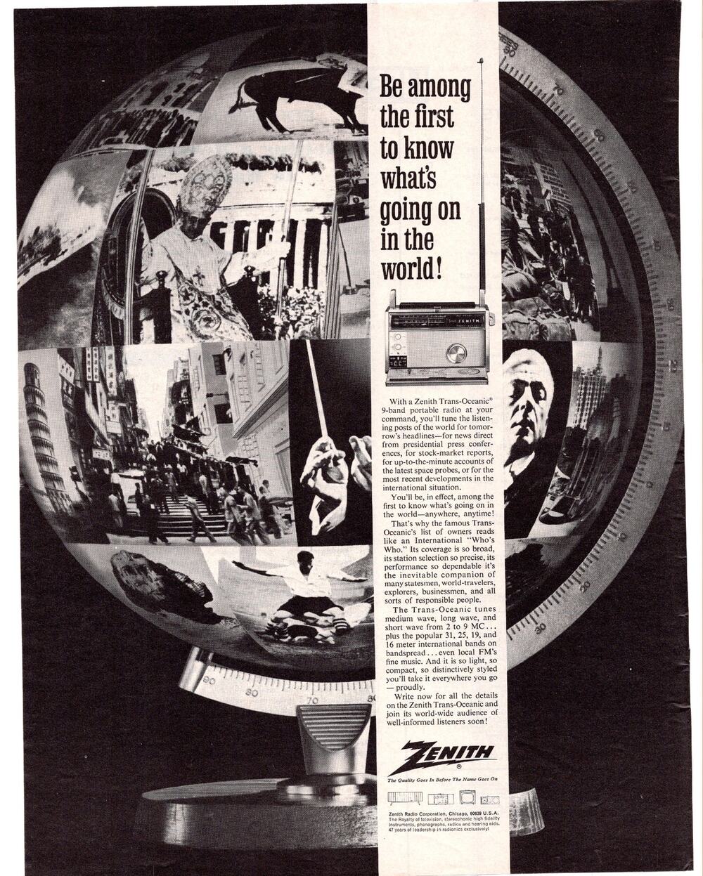 Zenith Trans Oceanic Radio Advertisement 1965 Vintage Electronics Globe World